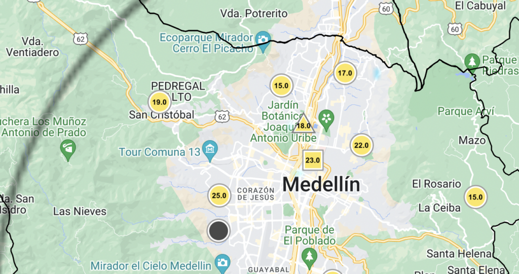 Medellin SIATA map showing weather
