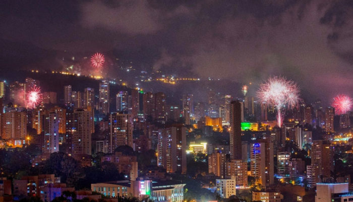 view of the city in the middle of the new year celebration
