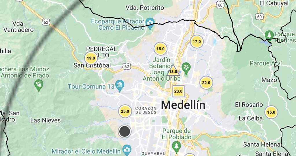 Medellin SIATA map showing weather